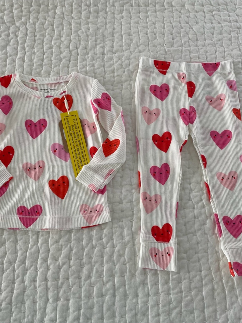 NWT Angel Dear Waffle Thermal Heart Print Long Sleeve & Pants Pajama Set 2T